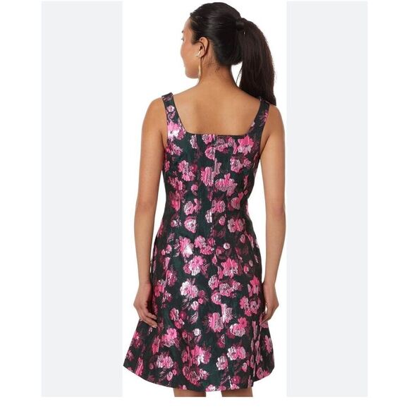 Lilly Pulitzer Leya Metallic Floral Jacquard Dress Evergreen Size 16 Like New - Picture 3 of 11